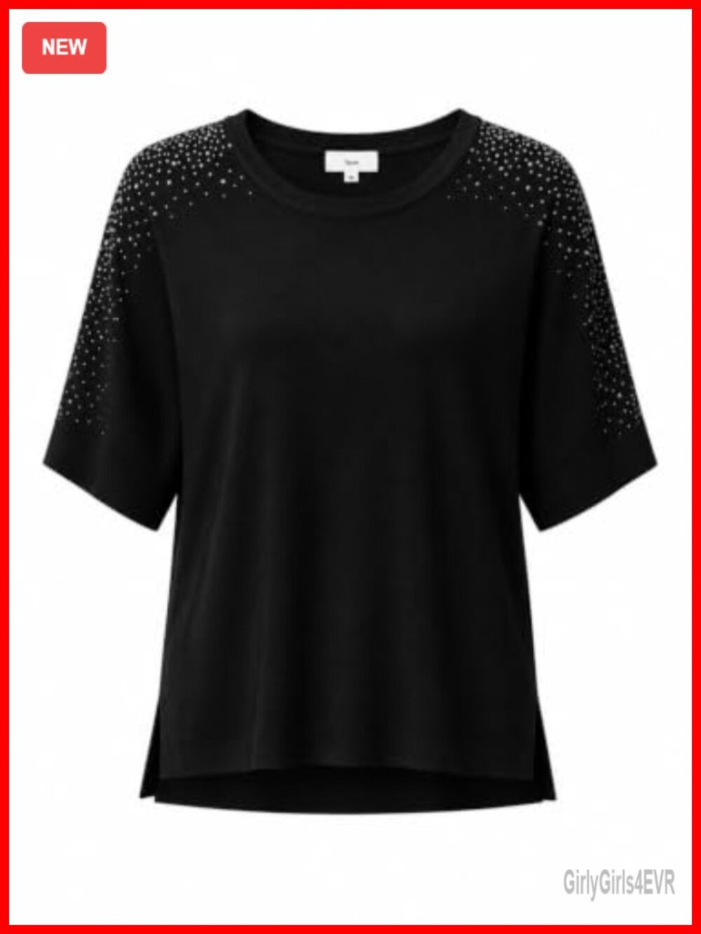 Women Batwing Sleeve Sparkle Rhinestone Loose Night Out Knit Top